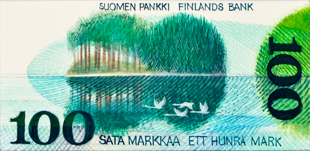 Erik Bruunin luonnos 100 markan seteliksi vuodelta 1982
